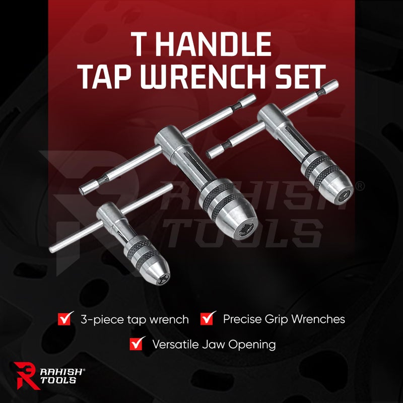 RAHISH TOOLS 3 Piece T Handle Tap Wrench Set with Jaw Opening 1/16""-5/32""  5/32""-1/4""  1/4""-1/2"" - Precise Tightening Wrenches Jaws Grip for Taps  Reamers  Screw Extractors  Drills - Made in India - Image 2